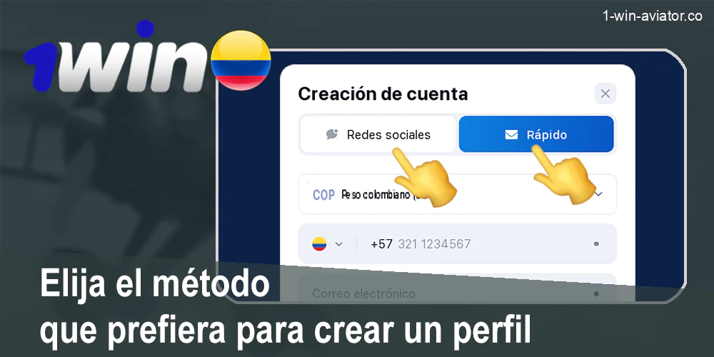 Decida el método de registro en 1Win